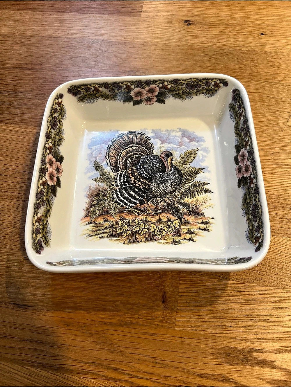 Vintage Queen's Turkey Floral Square Serving Dish